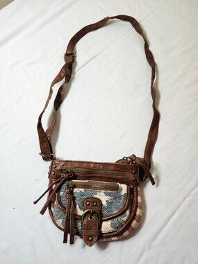 Mudd Crossbody Handbag Women American Flag Cotton Faux Leather Shoulder Bag